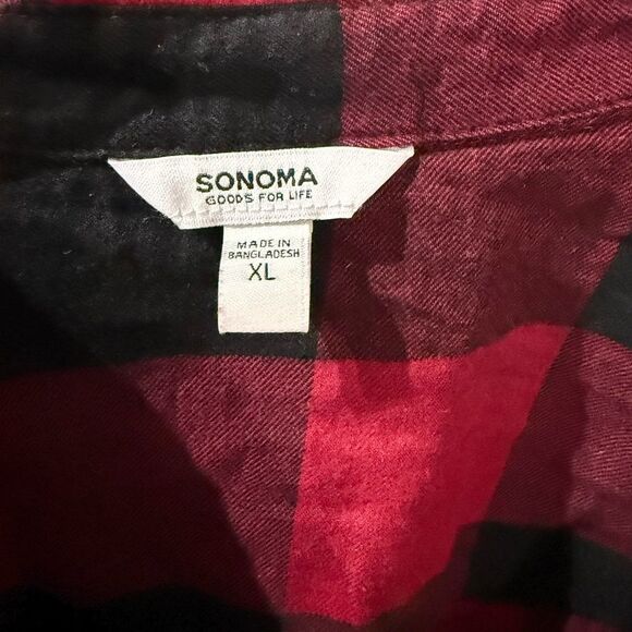 Sonoma Red and Black Plaid Button Down Shirt Size XL - Picture 5 of 8